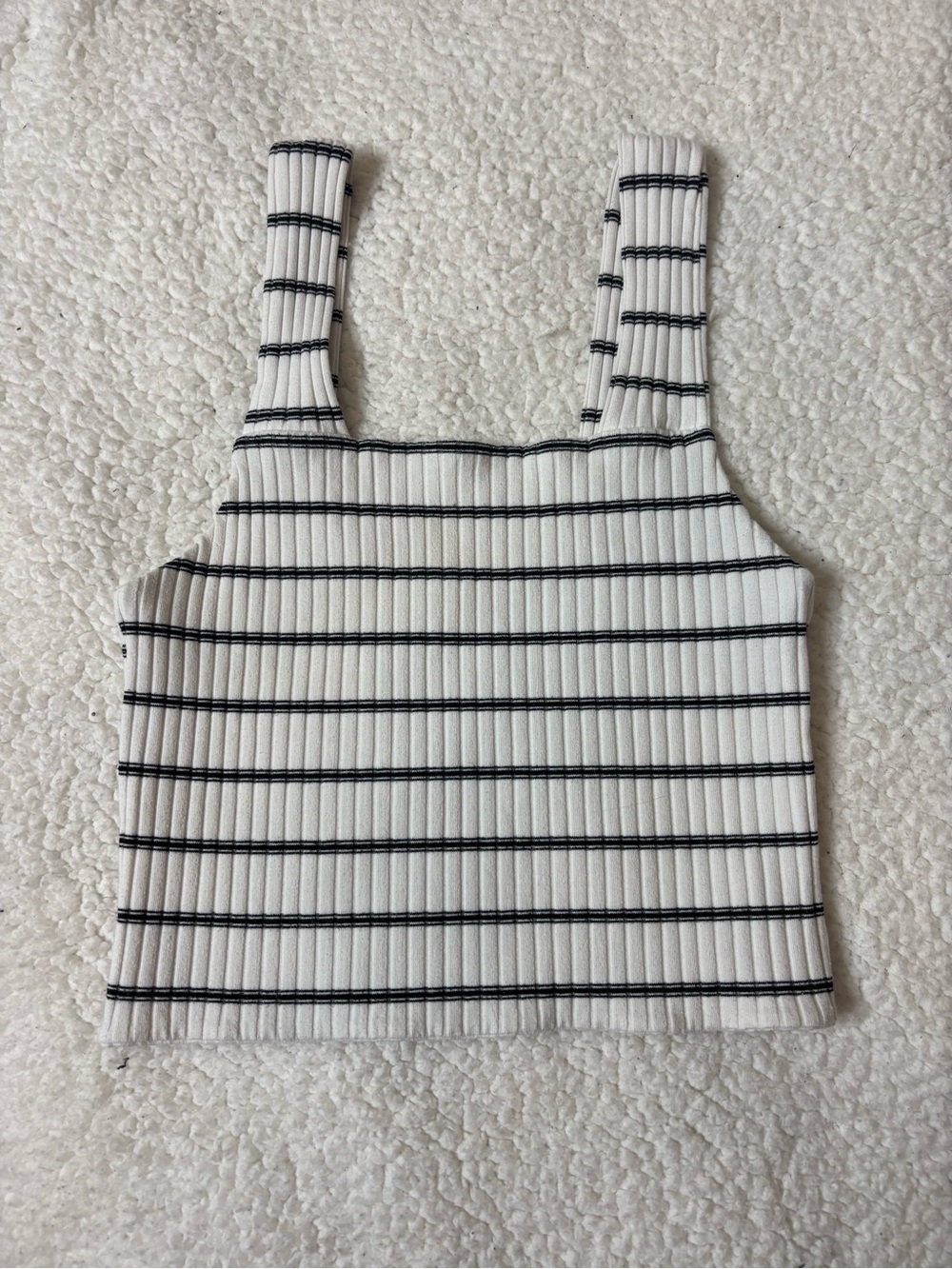 American Eagle Outfitters White and Black Ribbed Square-Neck Crop Tank